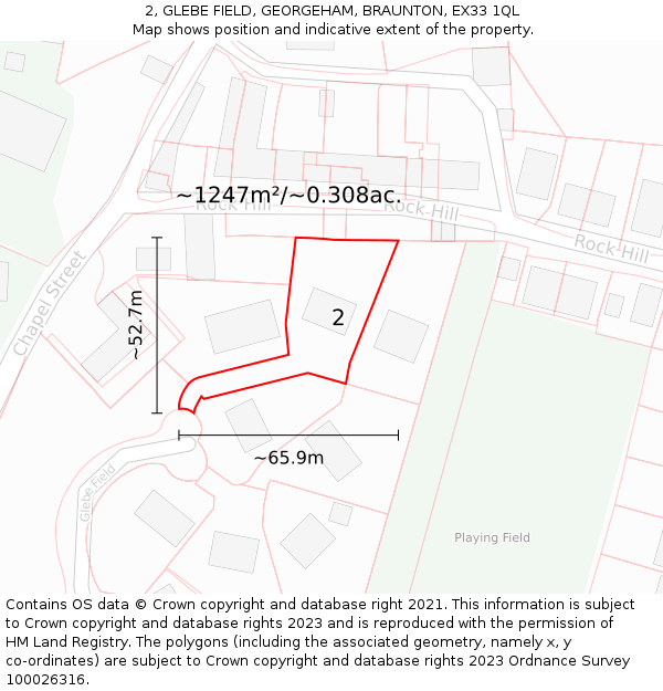 2, GLEBE FIELD, GEORGEHAM, BRAUNTON, EX33 1QL: Plot and title map