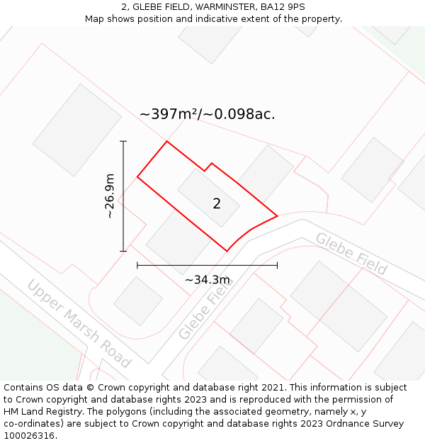 2, GLEBE FIELD, WARMINSTER, BA12 9PS: Plot and title map