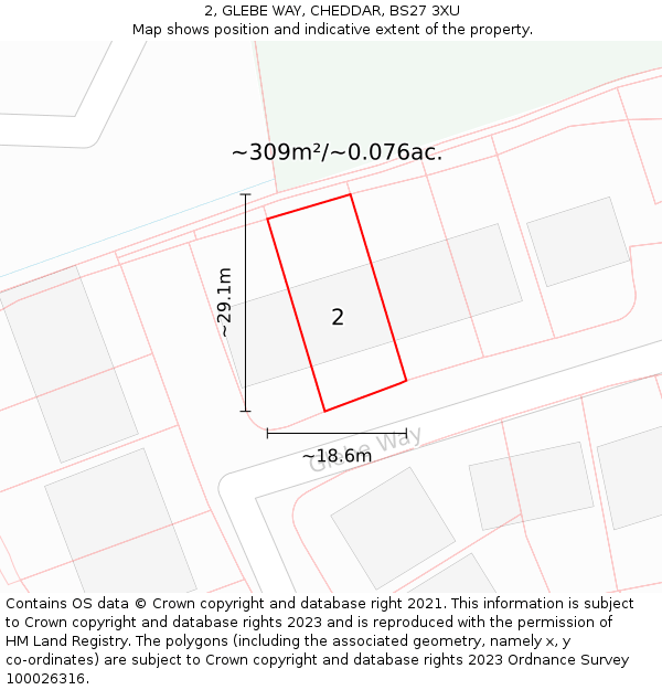 2, GLEBE WAY, CHEDDAR, BS27 3XU: Plot and title map