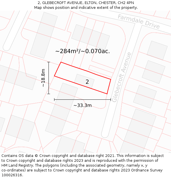 2, GLEBECROFT AVENUE, ELTON, CHESTER, CH2 4PN: Plot and title map