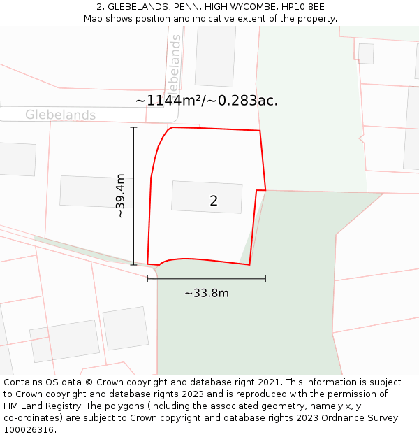 2, GLEBELANDS, PENN, HIGH WYCOMBE, HP10 8EE: Plot and title map