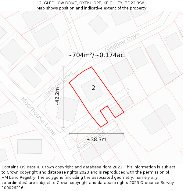 2, GLEDHOW DRIVE, OXENHOPE, KEIGHLEY, BD22 9SA: Plot and title map