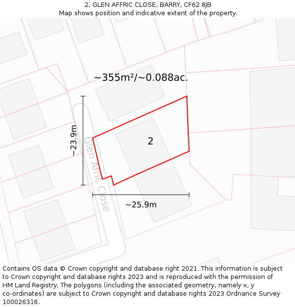 2, GLEN AFFRIC CLOSE, BARRY, CF62 8JB: Plot and title map