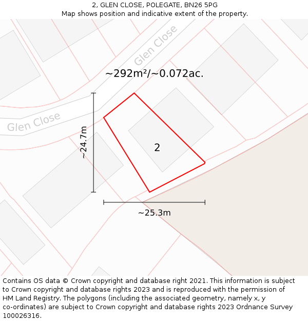 2, GLEN CLOSE, POLEGATE, BN26 5PG: Plot and title map