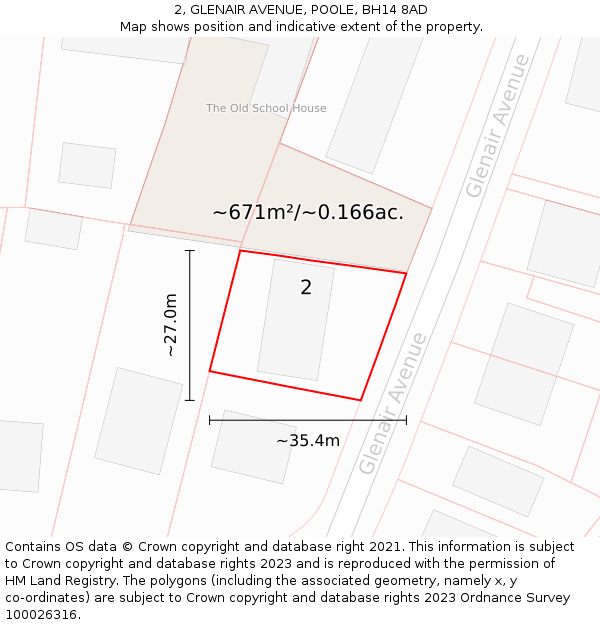 2, GLENAIR AVENUE, POOLE, BH14 8AD: Plot and title map