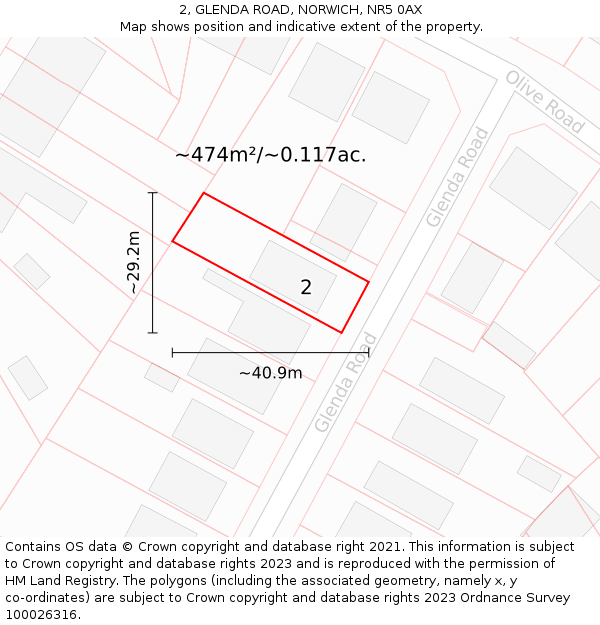 2, GLENDA ROAD, NORWICH, NR5 0AX: Plot and title map