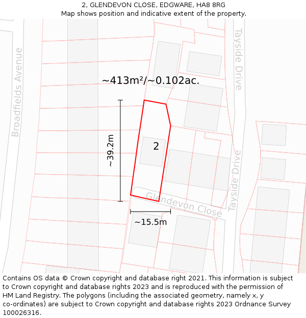 2, GLENDEVON CLOSE, EDGWARE, HA8 8RG: Plot and title map