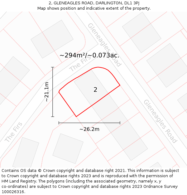 2, GLENEAGLES ROAD, DARLINGTON, DL1 3PJ: Plot and title map