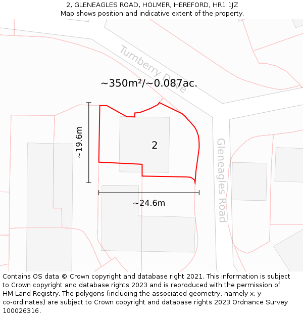 2, GLENEAGLES ROAD, HOLMER, HEREFORD, HR1 1JZ: Plot and title map