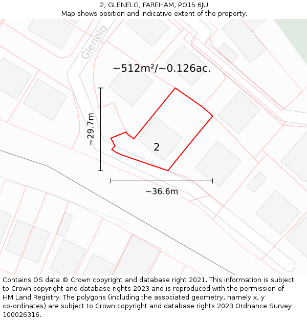 2, GLENELG, FAREHAM, PO15 6JU: Plot and title map