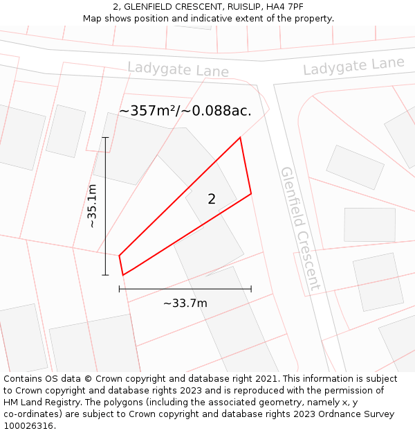 2, GLENFIELD CRESCENT, RUISLIP, HA4 7PF: Plot and title map