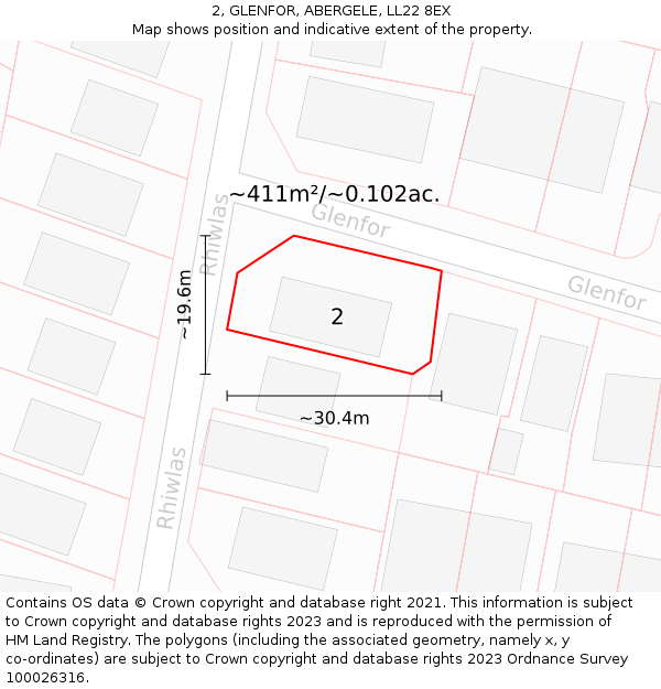 2, GLENFOR, ABERGELE, LL22 8EX: Plot and title map