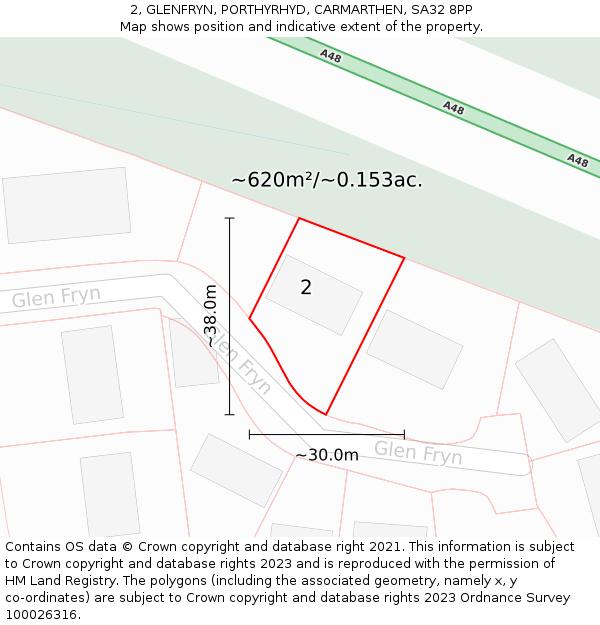 2, GLENFRYN, PORTHYRHYD, CARMARTHEN, SA32 8PP: Plot and title map