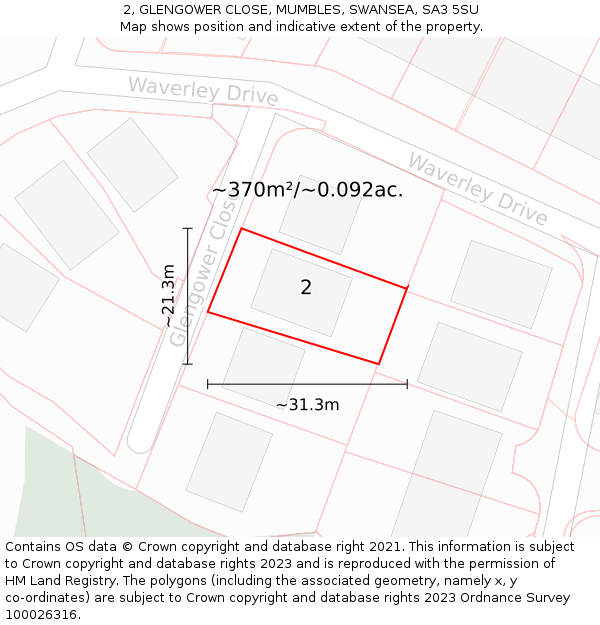 2, GLENGOWER CLOSE, MUMBLES, SWANSEA, SA3 5SU: Plot and title map