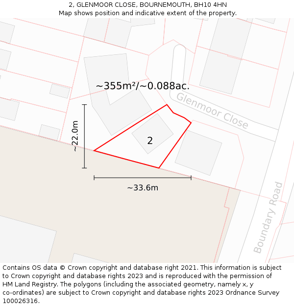 2, GLENMOOR CLOSE, BOURNEMOUTH, BH10 4HN: Plot and title map