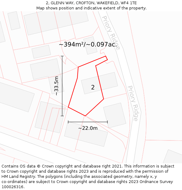 2, GLENN WAY, CROFTON, WAKEFIELD, WF4 1TE: Plot and title map