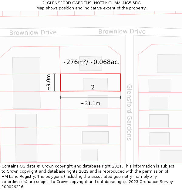 2, GLENSFORD GARDENS, NOTTINGHAM, NG5 5BG: Plot and title map