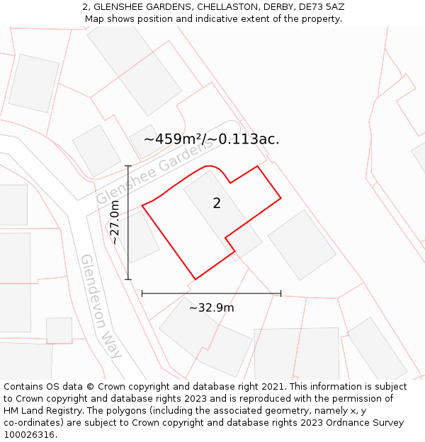 2, GLENSHEE GARDENS, CHELLASTON, DERBY, DE73 5AZ: Plot and title map