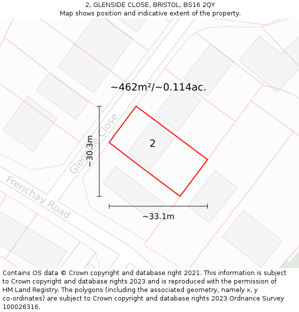 2, GLENSIDE CLOSE, BRISTOL, BS16 2QY: Plot and title map