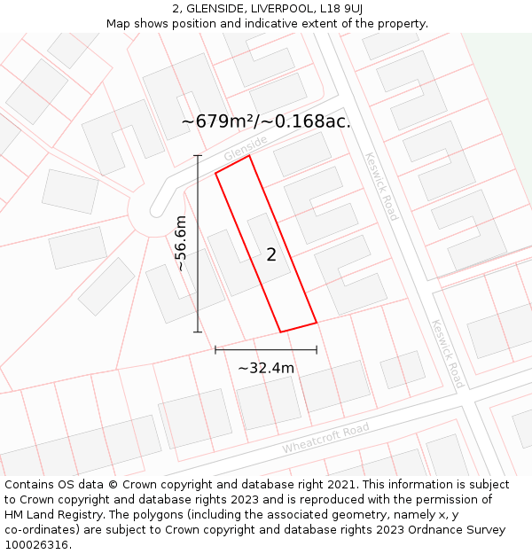 2, GLENSIDE, LIVERPOOL, L18 9UJ: Plot and title map