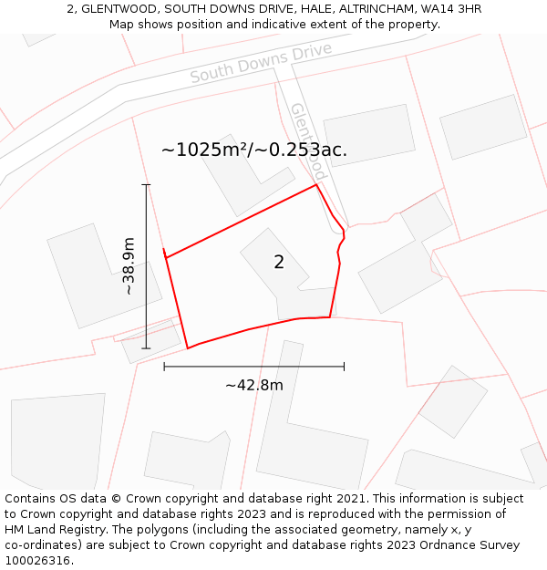 2, GLENTWOOD, SOUTH DOWNS DRIVE, HALE, ALTRINCHAM, WA14 3HR: Plot and title map