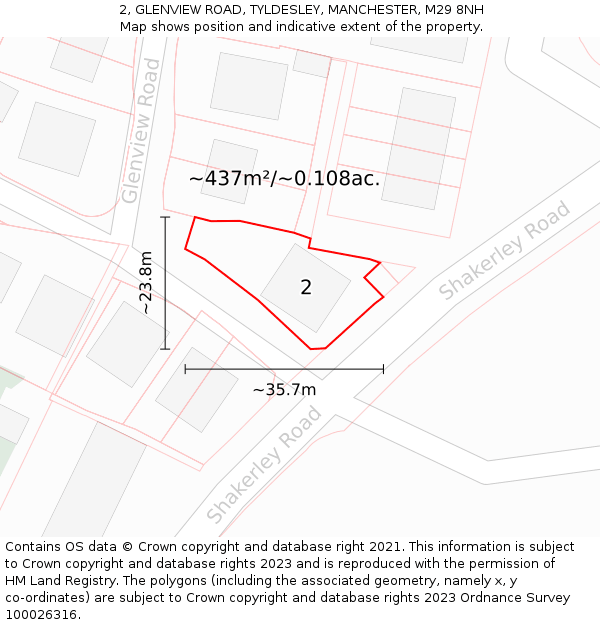 2, GLENVIEW ROAD, TYLDESLEY, MANCHESTER, M29 8NH: Plot and title map
