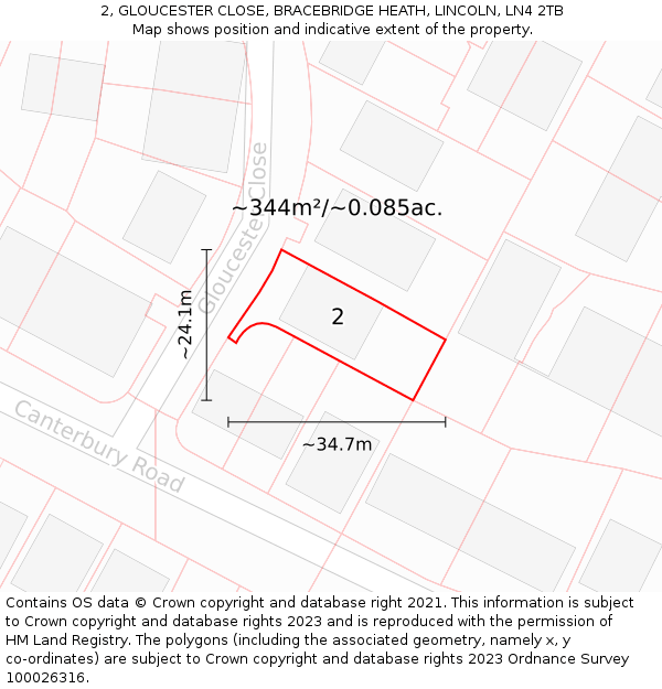 2, GLOUCESTER CLOSE, BRACEBRIDGE HEATH, LINCOLN, LN4 2TB: Plot and title map