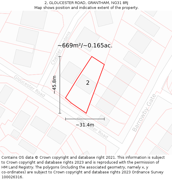 2, GLOUCESTER ROAD, GRANTHAM, NG31 8RJ: Plot and title map