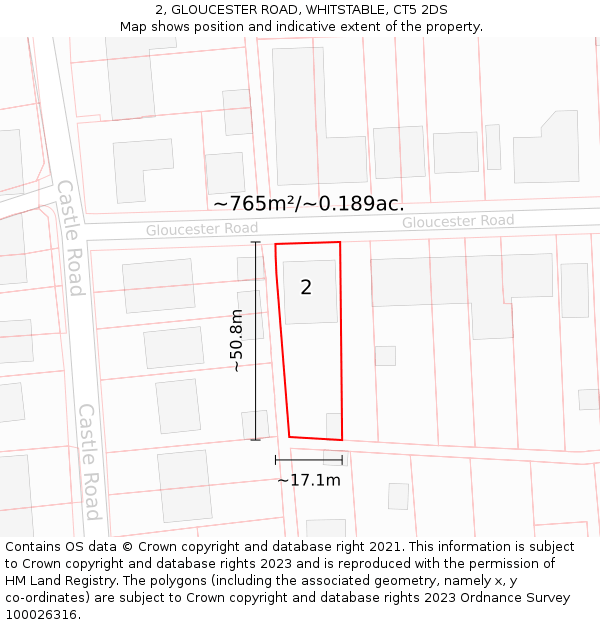 2, GLOUCESTER ROAD, WHITSTABLE, CT5 2DS: Plot and title map