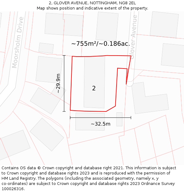2, GLOVER AVENUE, NOTTINGHAM, NG8 2EL: Plot and title map