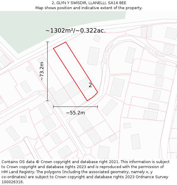 2, GLYN Y SWISDIR, LLANELLI, SA14 8EE: Plot and title map