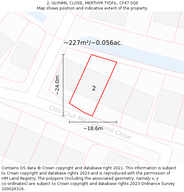 2, GLYNMIL CLOSE, MERTHYR TYDFIL, CF47 0GE: Plot and title map
