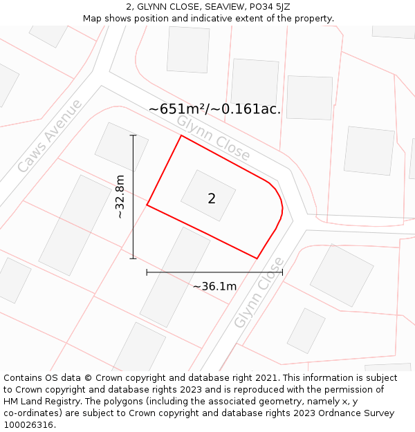 2, GLYNN CLOSE, SEAVIEW, PO34 5JZ: Plot and title map