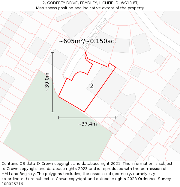 2, GODFREY DRIVE, FRADLEY, LICHFIELD, WS13 8TJ: Plot and title map