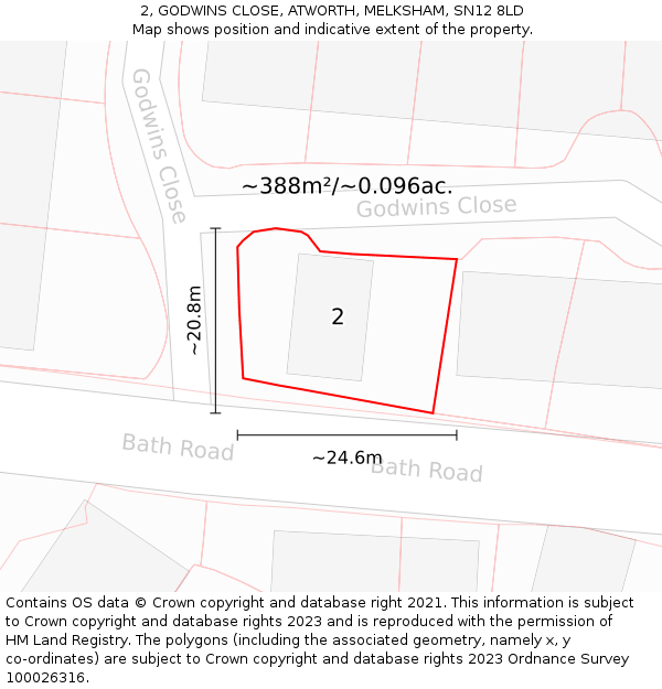 2, GODWINS CLOSE, ATWORTH, MELKSHAM, SN12 8LD: Plot and title map