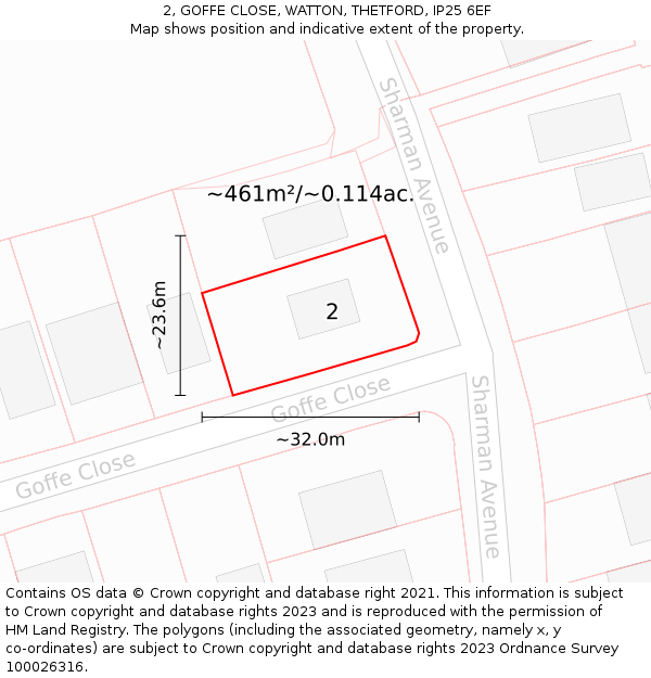 2, GOFFE CLOSE, WATTON, THETFORD, IP25 6EF: Plot and title map
