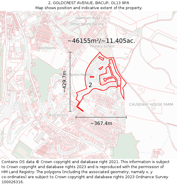 2, GOLDCREST AVENUE, BACUP, OL13 9PA: Plot and title map
