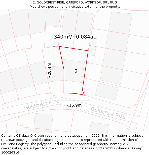 2, GOLDCREST RISE, GATEFORD, WORKSOP, S81 8UG: Plot and title map