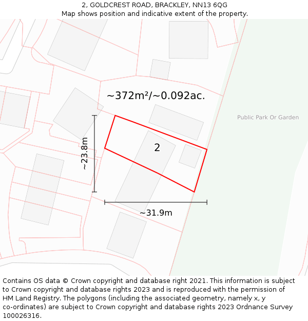 2, GOLDCREST ROAD, BRACKLEY, NN13 6QG: Plot and title map