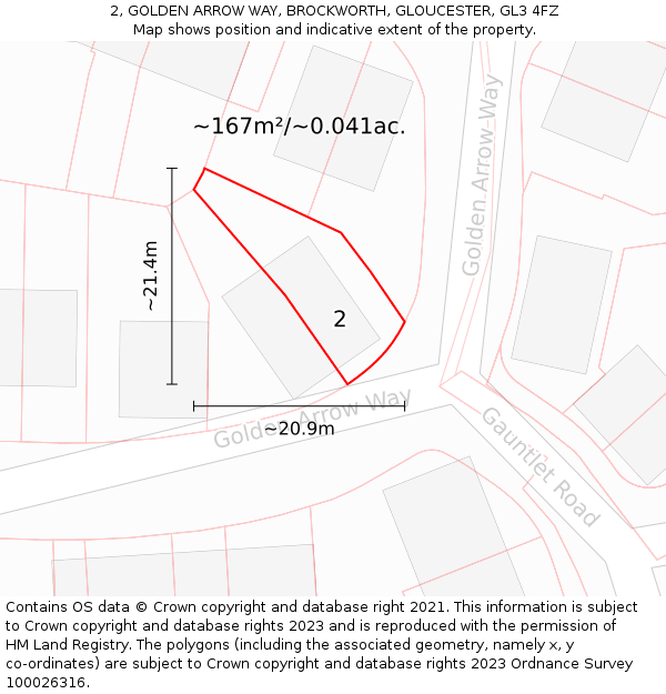 2, GOLDEN ARROW WAY, BROCKWORTH, GLOUCESTER, GL3 4FZ: Plot and title map
