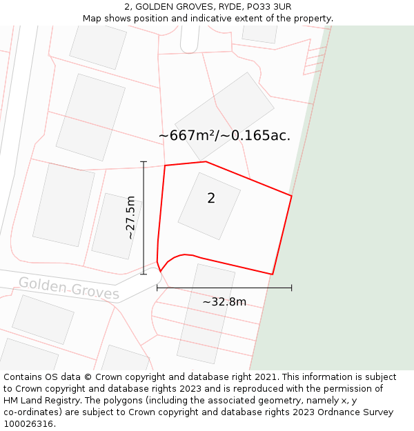 2, GOLDEN GROVES, RYDE, PO33 3UR: Plot and title map