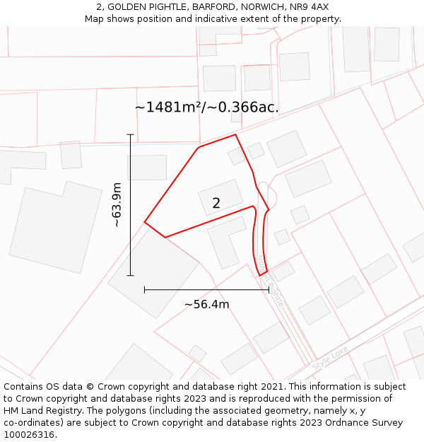 2, GOLDEN PIGHTLE, BARFORD, NORWICH, NR9 4AX: Plot and title map
