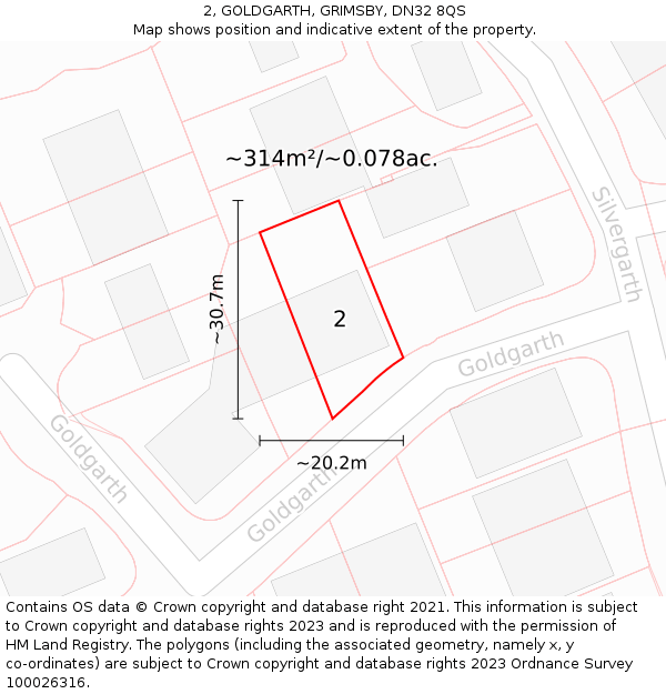 2, GOLDGARTH, GRIMSBY, DN32 8QS: Plot and title map