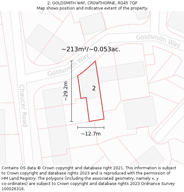 2, GOLDSMITH WAY, CROWTHORNE, RG45 7QP: Plot and title map