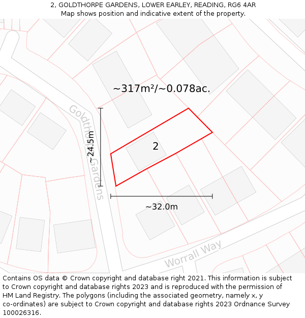 2, GOLDTHORPE GARDENS, LOWER EARLEY, READING, RG6 4AR: Plot and title map