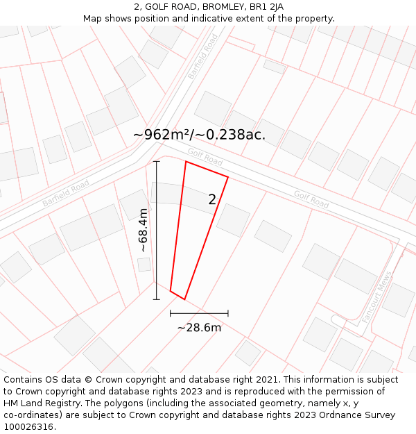2, GOLF ROAD, BROMLEY, BR1 2JA: Plot and title map