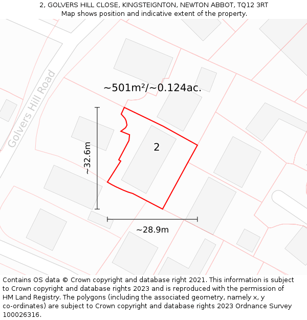 2, GOLVERS HILL CLOSE, KINGSTEIGNTON, NEWTON ABBOT, TQ12 3RT: Plot and title map