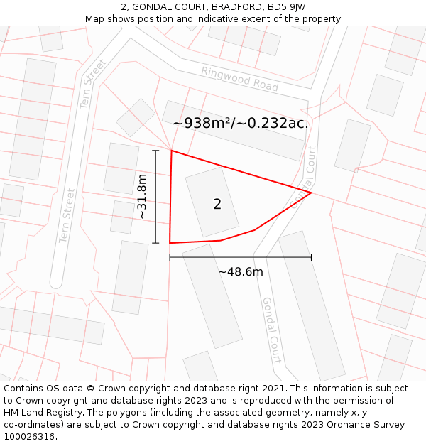 2, GONDAL COURT, BRADFORD, BD5 9JW: Plot and title map