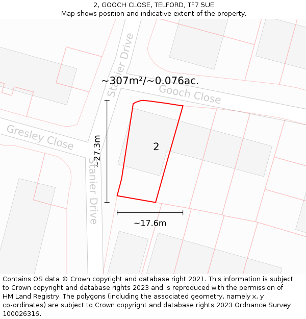 2, GOOCH CLOSE, TELFORD, TF7 5UE: Plot and title map