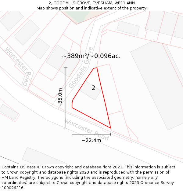 2, GOODALLS GROVE, EVESHAM, WR11 4NN: Plot and title map